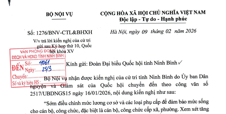 Toàn văn Công văn 1276/BNV về tăng lương cơ sở và các loại phụ cấp đối với cán bộ công chức