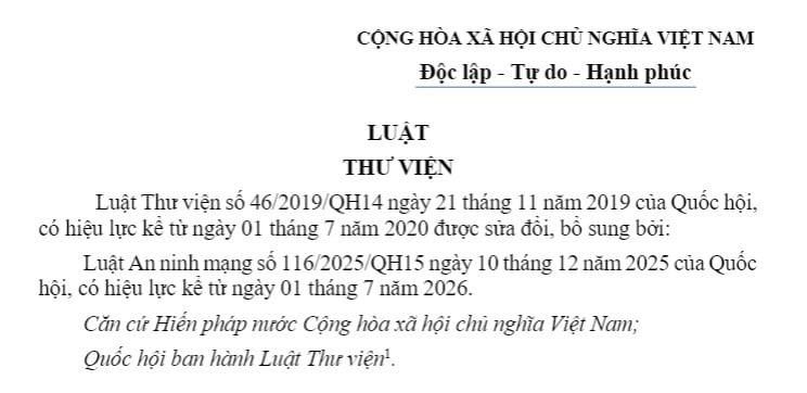 Văn bản hợp nhất Luật Thư viện mới nhất năm 2026