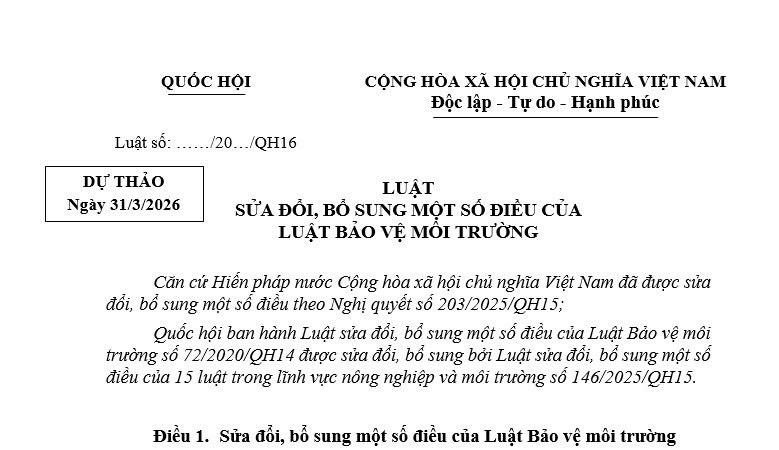 Đã có dự thảo Luật sửa đổi Luật Bảo vệ môi trường