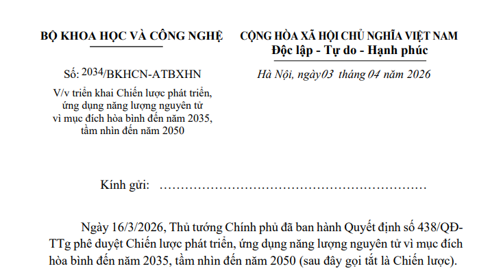 Công văn 2034: Chỉ đạo mới về phát triển ứng dụng năng lượng nguyên từ vì mục đích hòa bình