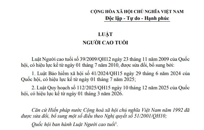 Văn bản hợp nhất Luật Người cao tuổi mới nhất 2026