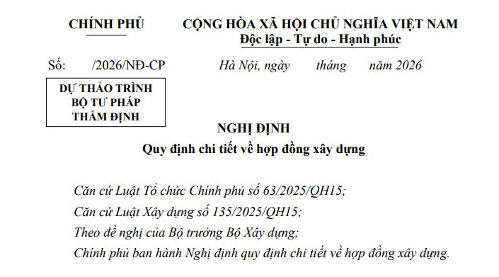Cập nhật dự thảo Nghị định về hợp đồng xây dựng
