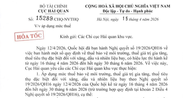 Đã có Công văn 15289/CHQ-NVTHQ áp dụng mức thuế đối với xăng dầu