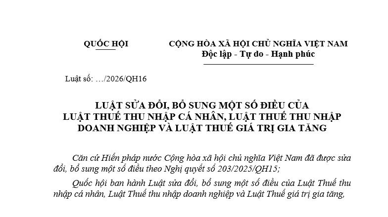 Đã có dự thảo Luật sửa đổi Luật Thuế TNCN Luật Thuế TNDN và Luật Thuế GTGT 