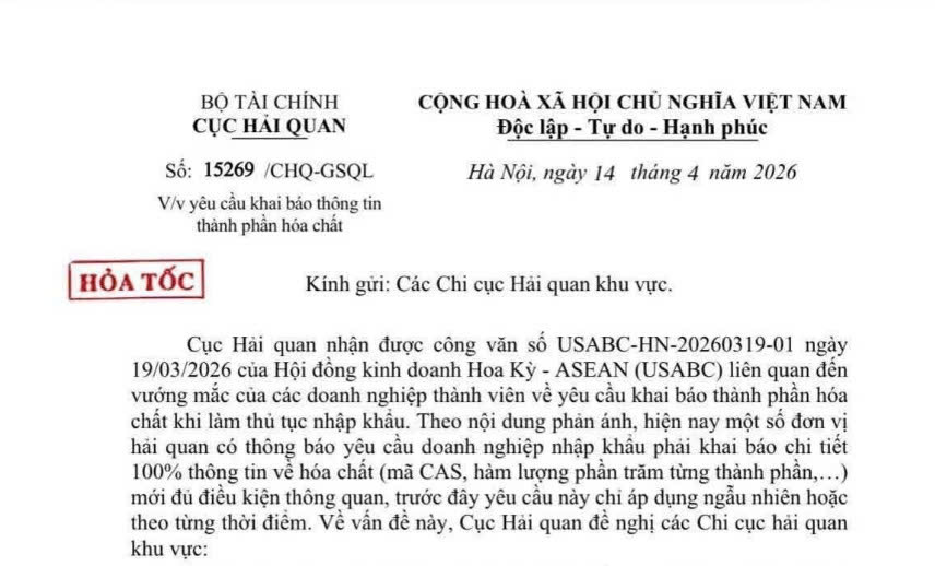 Công văn 15269: Cục Hải quan yêu cầu khai báo thông tin thành phần hoá chất