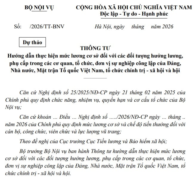 Toàn văn dự thảo Thông tư hướng dẫn mức lương cơ sở từ 01/7/2026