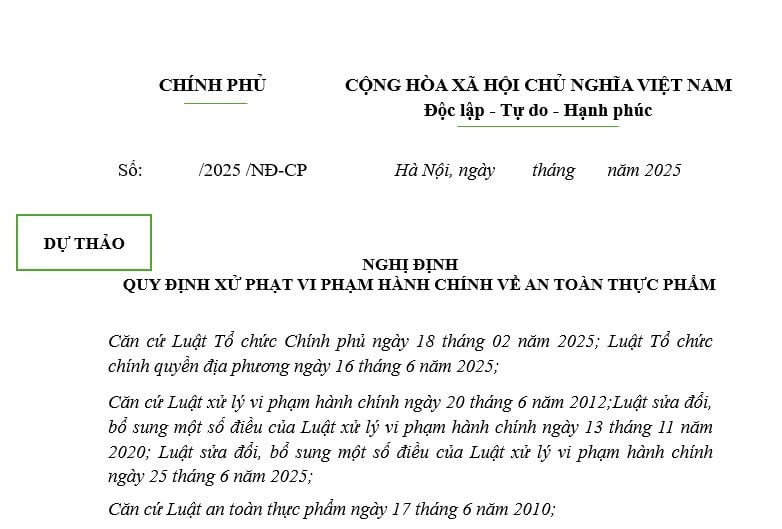 Đã có dự thảo Nghị định xử phạt vi phạm hành chính về an toàn thực phẩm