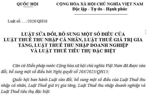 Toàn văn dự thảo Luật sửa đổi 04 Luật về thuế (Dự thảo trình thông qua)