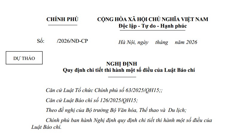 Đã có dự thảo Nghị định hướng dẫn Luật Báo chí
