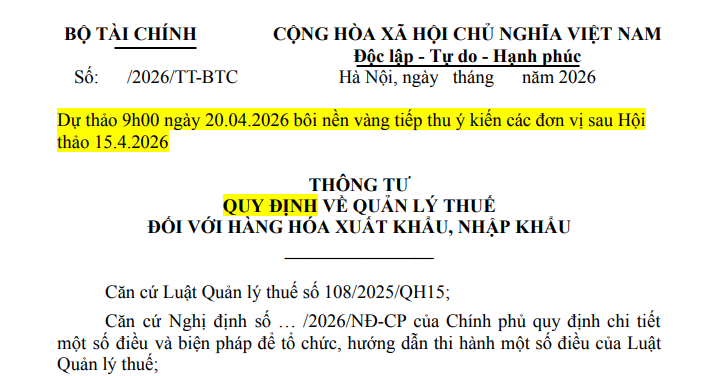 Dự thảo Thông tư quản lý thuế đối với hàng hóa xuất nhập khẩu
