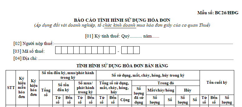 Mẫu báo cáo tình hình sử dụng hóa đơn mới nhất 2026