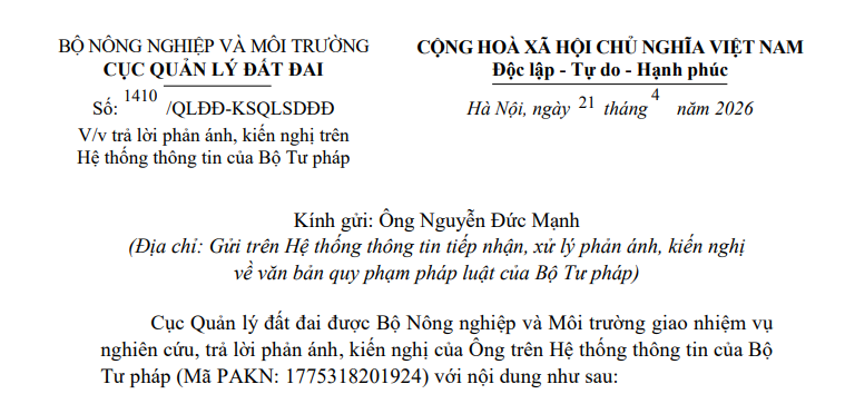 Công văn 1410 hướng dẫn xử phạt hành chính hành vi sử dụng đất không đúng mục đích mới nhất