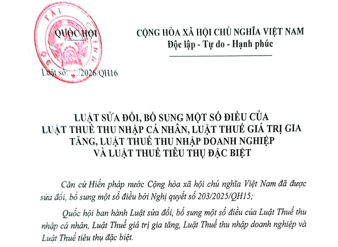 Dự thảo Luật sửa đổi 4 Luật Thuế TNCN, GTGT, TNDN, TTĐB
