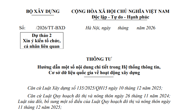 Đã có dự thảo Thông tư hướng dẫn Cơ sở dữ liệu quốc gia về hoạt động xây dựng