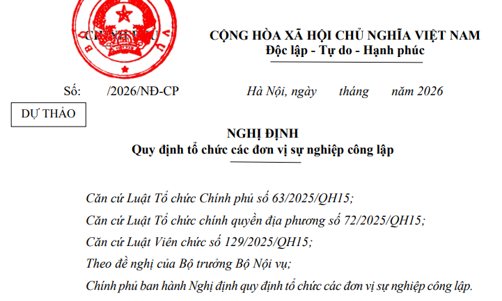 Đã có dự thảo Nghị định quy định tổ chức các đơn vị sự nghiệp công lập