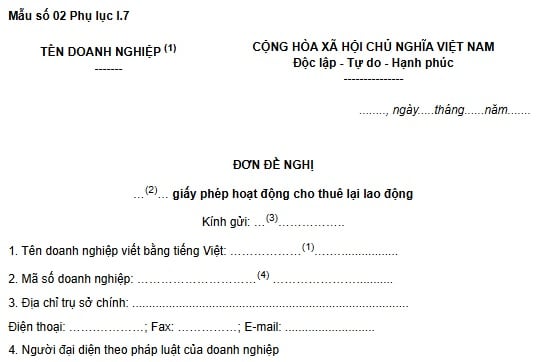 Mẫu đơn đề nghị cấp giấy phép hoạt động cho thuê lại lao động năm 2026