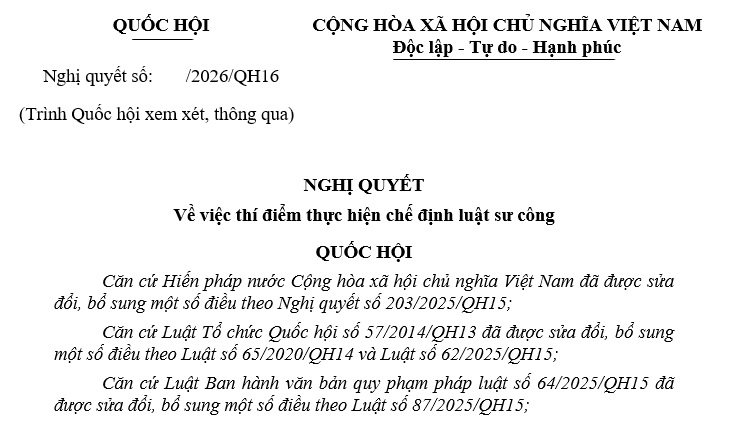 Cập nhật mới dự thảo Nghị quyết thí điểm chế định luật sư công (Bản đã thông qua)