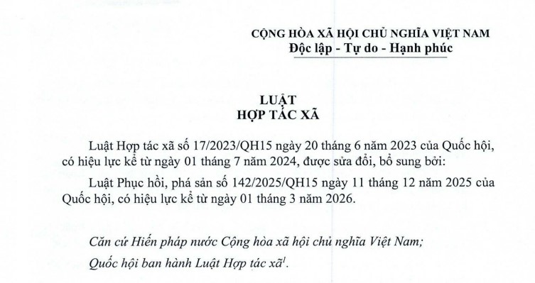 Văn bản hợp nhất Luật Hợp tác xã mới nhất 2026