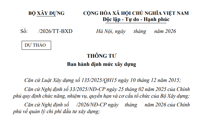 Đã có dự thảo Thông tư ban hành định mức xây dựng