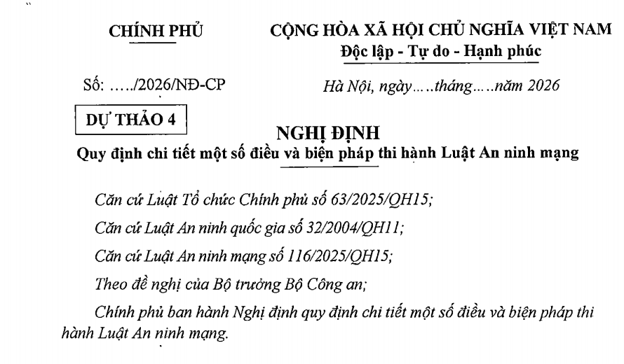 Dự thảo Nghị định hướng dẫn Luật An ninh