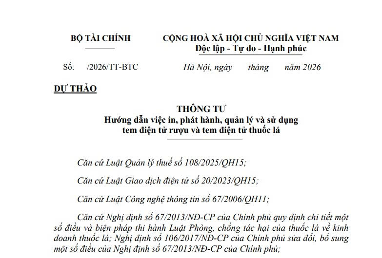 Đã có dự thảo Thông tư hướng dẫn việc sử dụng tem điện tử rượu và tem điện tử thuốc lá