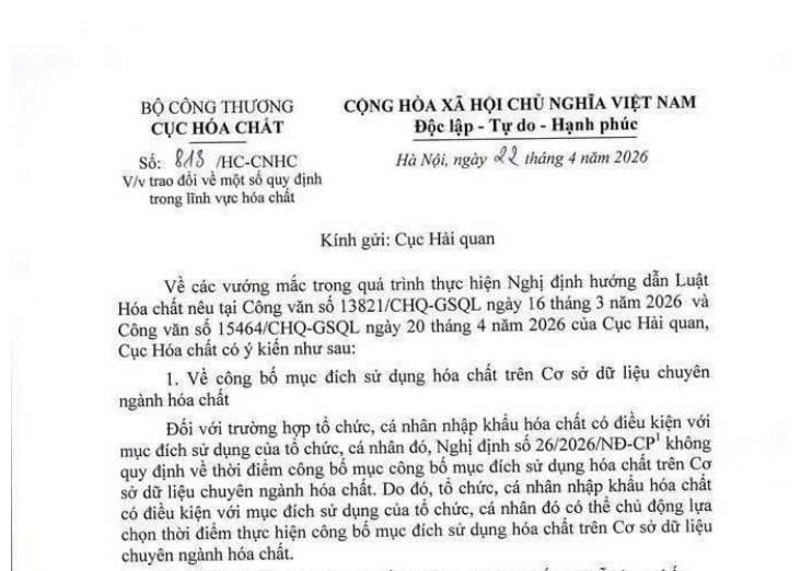 Công văn 813/HC-CNHN: Giải đáp một số quy định về hóa chất 