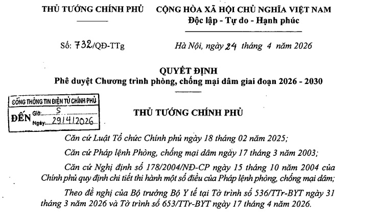Phê duyệt Chương trình phòng chống mại dâm giai đoạn 2026 – 2030