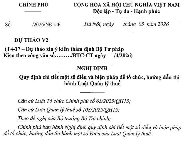 Cập nhật mới dự thảo Nghị định hướng dẫn Luật Quản lý thuế 2025