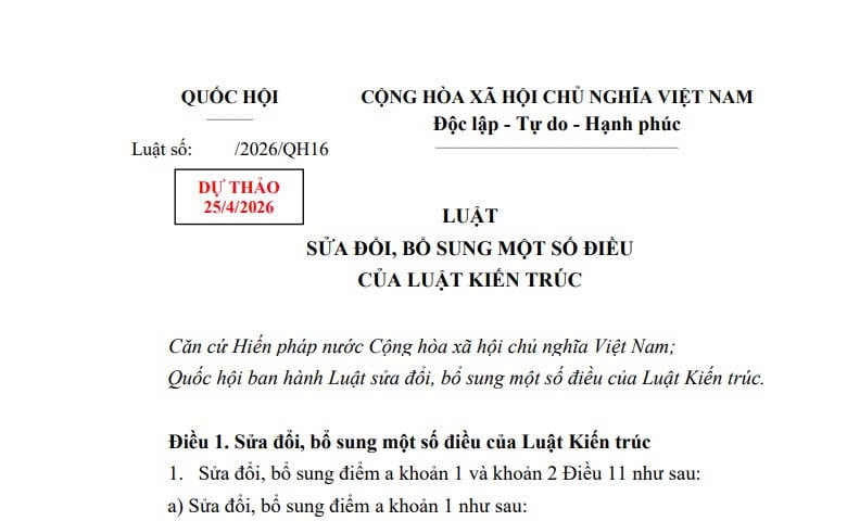 Đã có dự thảo Luật sửa đổi Luật Kiến trúc 