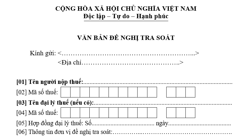Tải về mẫu thư tra soát thuế mới nhất 2026