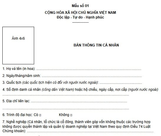 Mẫu bản thông tin cá nhân dùng để cấp chứng chỉ hành nghề chứng khoán năm 2026