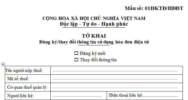 Mẫu Tờ khai thay đổi thông tin sử dụng hóa đơn điện tử mới nhất 2026