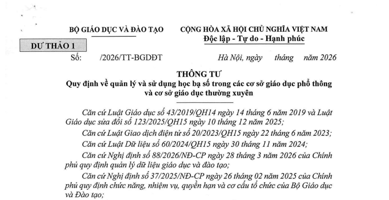 Đã có dự thảo Thông tư quản lý và sử dụng học bạ số trong các cơ sở giáo dục