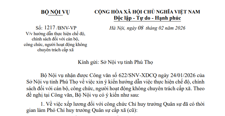 Toàn văn Công văn 1217/BNV-VP về xếp lương, chế độ phụ cấp đối với cán bộ công chức cấp xã