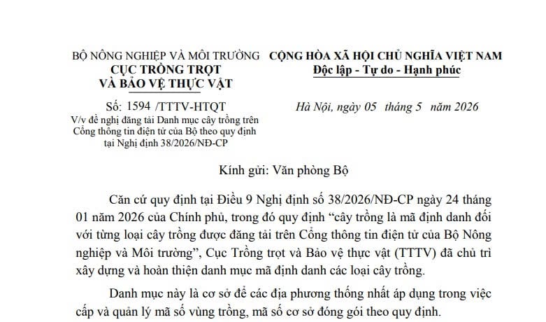 Toàn bộ Danh mục mã định danh cây trồng mới nhất 