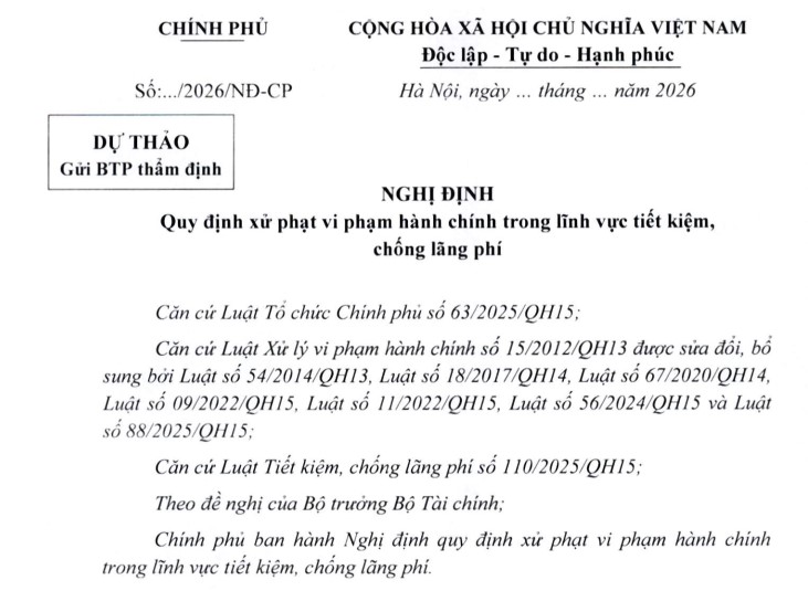 Dự thảo Nghị định xử phạt trong lĩnh vực tiết kiệm chống lãng phí