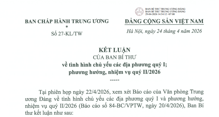 Toàn văn Kết luận 27-KL/TW thông tin về chính sách tiền lương, sắp xếp tổ dân phố, thôn