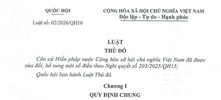 Đã có Luật Thủ đô 2025 (Luật số 02/2026/QH16)