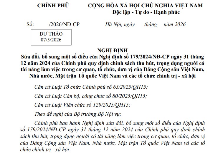 Dự thảo Nghị định chính sách thu hút người dùng có tài năng (sửa đổi)