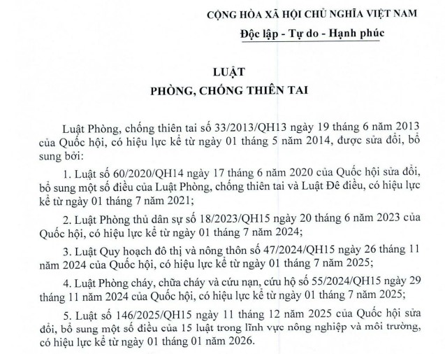 Văn bản hợp nhất Luật Phòng chống thiên tai mới nhất năm 2026