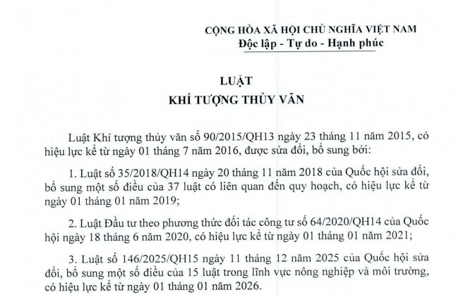Văn bản hợp nhất Luật Khí tượng thủy văn mới nhất năm 2026