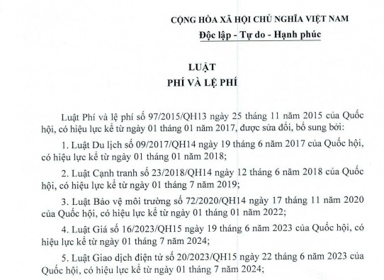 Văn bản hợp nhất Luật Phí và lệ phí mới nhất năm 2026 