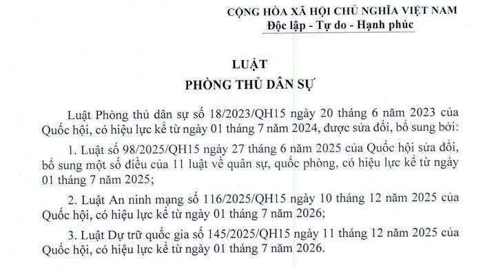 Văn bản hợp nhất Luật Phòng thủ dân sự mới nhất năm 2026