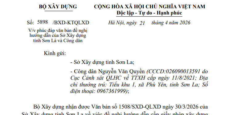 Hướng dẫn cấp giấy phép xây dựng đối với nhà ở riêng lẻ (Công văn 5898/BXD-KTQLXD)