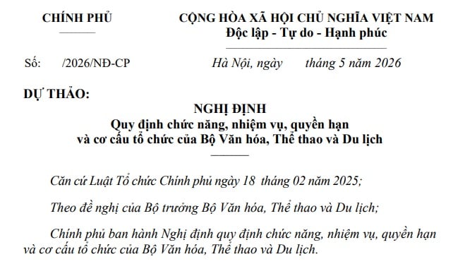 Dự thảo Nghị định cơ cấu tổ chức của Bộ Văn hóa Thể thao và Du lịch