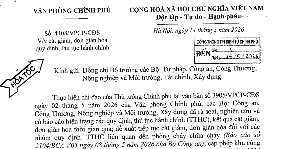 Đã có Công văn 4408/VPCP-CĐS 2026 cắt giảm đơn giản hóa thủ tục hành chính