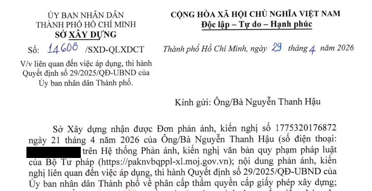 Công văn 14608: Hướng dẫn cấp Giấy phép Xây dựng có thời hạn của Sở Xây dựng TP.HCM
