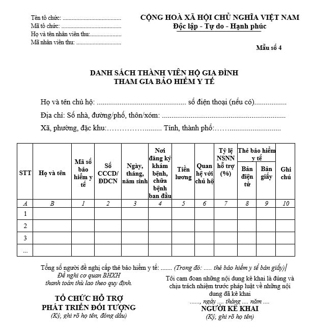 Mẫu danh sách thành viên hộ gia đình tham gia bảo hiểm y tế [Cập nhật 2026]