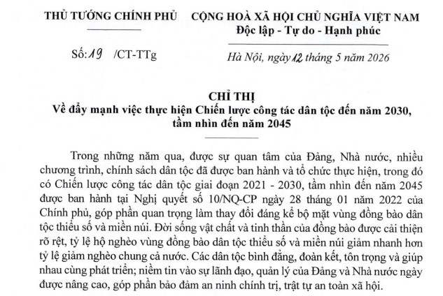 Chỉ thị 19: Chiến lược công tác dân tộc đến năm 2030, tầm nhìn đến năm 2045