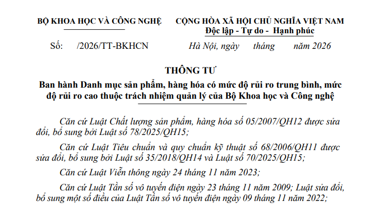 Đã có dự thảo Thông tư về danh mục sản phẩm hàng hóa có mức độ rủi ro trung bình, mức độ rủi ro cao